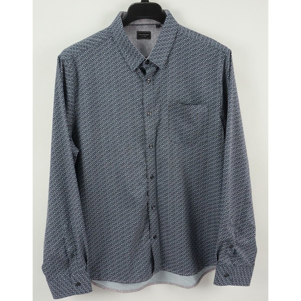 7 Diamonds Lucky Me Stretch Performance Men's 2XL Blue Geometric Button Up Shirt